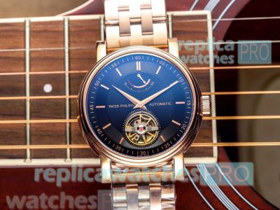 Copy Patek Philippe Complications Black Dial Rose Gold Men's Watch